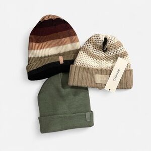 Striped and Solid Beanie Trio